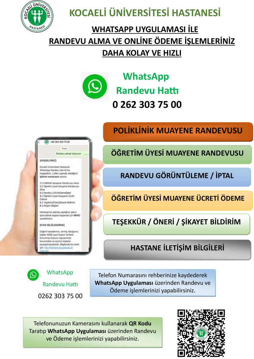 Kocaeli Üniversitesi Hastanesi’nden Dijital Kolaylık: Whatsapp ile Randevu ve Online Ödeme